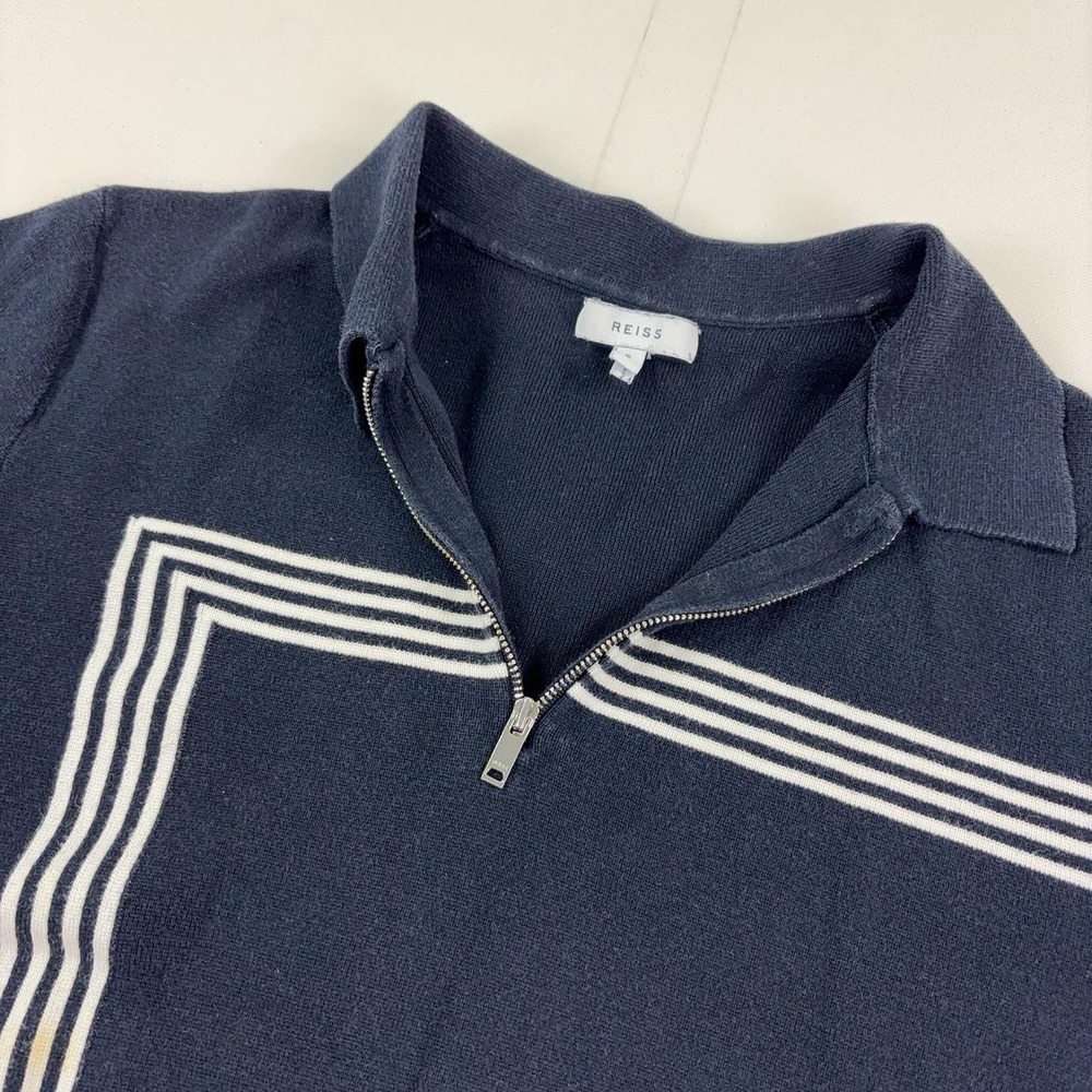 Reiss Cassidy Polo Shirt Mens Small Blue White Stripe Half Zip Knit Sweater